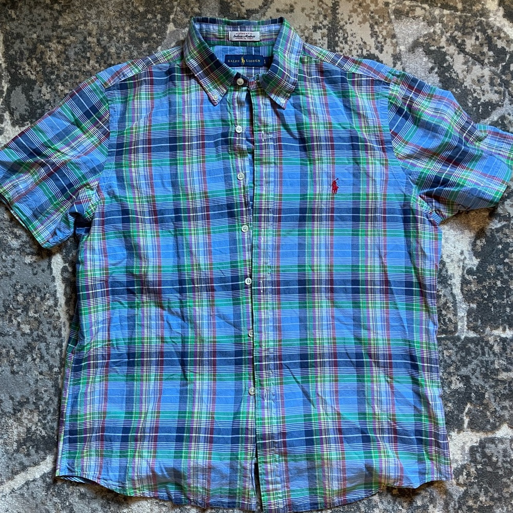 Men’s Ralph Lauren Plaid Short Sleeve Button Up Shirt - Large